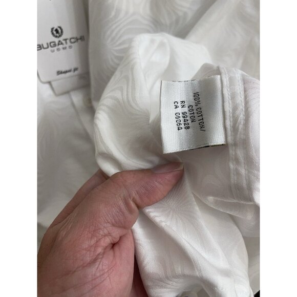 Bugatchi Uomo Shirt Men's Shaped Fit Long Sleeve Button Up White XXL Print Flip - Picture 10 of 12